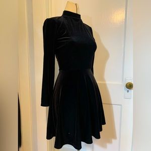 Black stretch velvet ice skater dress